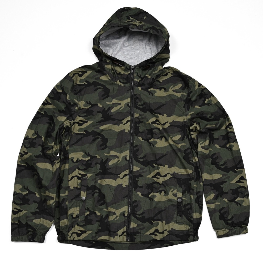 Nomad Mens Camo Hooded Full Zip Jacket Medium Pockets Outdoor Hiking Lightweight